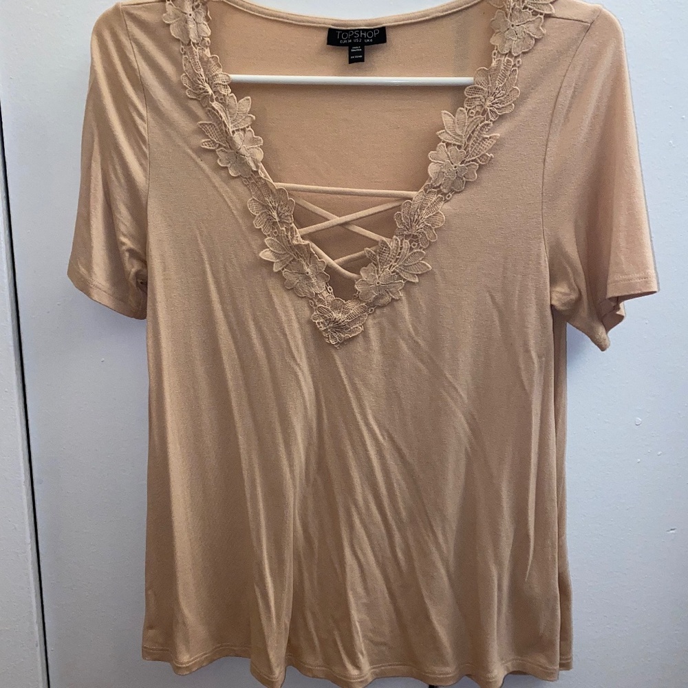 Topshop blush pink lace corset detail tshirt